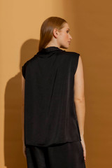 Black Silky Cowl Neck Top