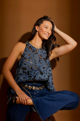 Denim Lace Frill Top