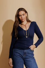Navy Tencel Long Sleeve Lust Top