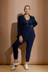 Navy Tencel Slouch Pant