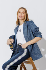 Blue Marbled Denim Blazer