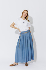 Mid Denim Tencel Pleat Skirt