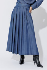 Dark Denim Tencel Pleat Skirt