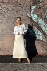Chalk Faux Leather Skirt
