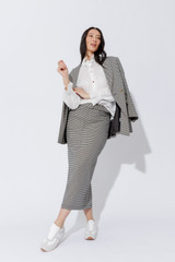 Black/White Lurex Belted Midi Skirt
