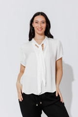 White Silky Tie Blogger Shirt