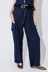 Navy Linen Cargo Pant
