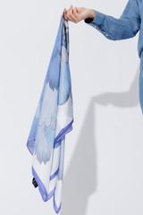Blue Floral Silky Scarf
