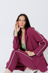 Raspberry Stripe Boyfriend Blazer