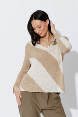 Taupe/Cream Diagonal Stripe Knit