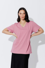 Pink Oversized V-Neck T-Shirt