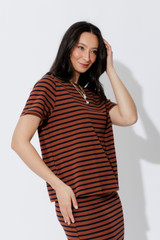 Tan/Navy Crew Stripe T-Shirt