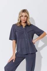 Navy Herringbone Pocket Shirt