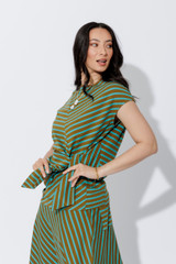 Aqua/Khaki Stripe Harlow Top