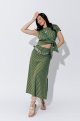 Aqua/Khaki Stripe Roll Top Skirt