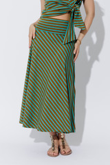Aqua/Khaki Stripe Roll Top Skirt