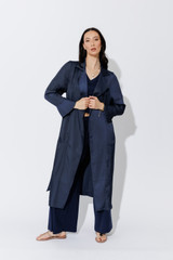 Navy Silky Trench Coat