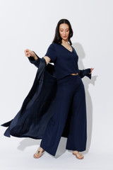 Navy Tencel Wide Leg Pant