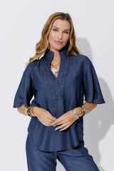 Dark Denim Tencel Fluted Blogger Shirt Dark Denim Tencel Fluted Blogger Shirt
