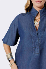 Dark Denim Tencel Fluted Blogger Shirt Dark Denim Tencel Fluted Blogger Shirt