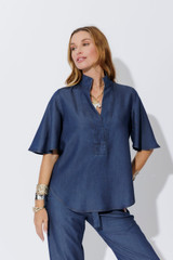 Dark Denim Tencel Fluted Blogger Shirt Dark Denim Tencel Fluted Blogger Shirt