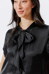 Black Silky Tie Collar Blogger Shirt