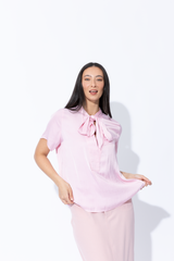 Pale Pink Silky Tie Collar Blogger Shirt