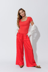 Red Tencel Cap Sleeve Top