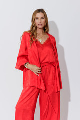 Red Silky Wrap Top