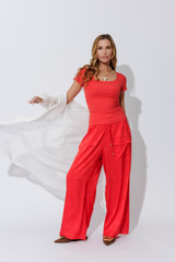 Red Silky Cargo Culottes