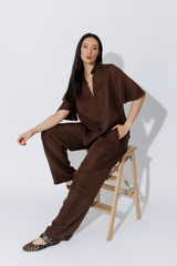 Mocha Cupro/Linen Pant