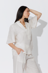 Ivory Cupro/Linen Blogger Shirt