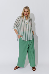 Green  Stripe Oversized Blogger Shirt