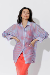 Red/Blue Lyocell Oversized Shirt