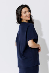 Navy Tencel Embellished T-Shirt