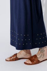 Navy Tencel Embellished Skirt