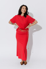 Red Tencel Embellished T-Shirt