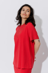Red Tencel Embellished T-Shirt