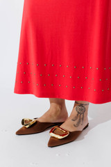 Red Tencel Embellished Skirt