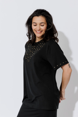 Black Tencel Embellished T-Shirt