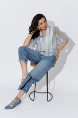 Yellow/Blue Lyocell Fluted Blogger Shirt