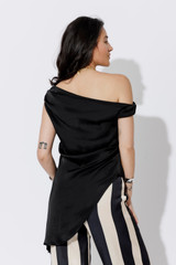 Black Glow Silky Drape Top