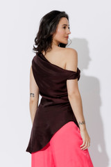 Chocolate Glow Silky Drape Top