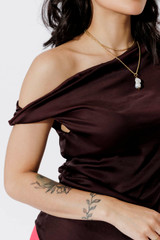 Chocolate Glow Silky Drape Top