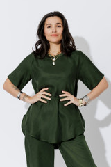 Forest Cupro/Linen Bias Top