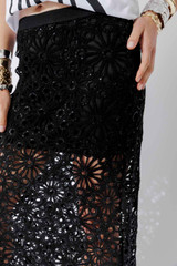 Black Luxe Cotton Crochet Skirt