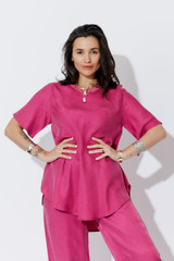 Raspeberry Cupro/Linen Bias Top