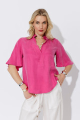 Pink Cupro Fluted Blogger Shirt