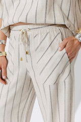 Oatmeal/Navy Linen Pant