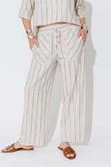 Oatmeal/Navy Linen Pant